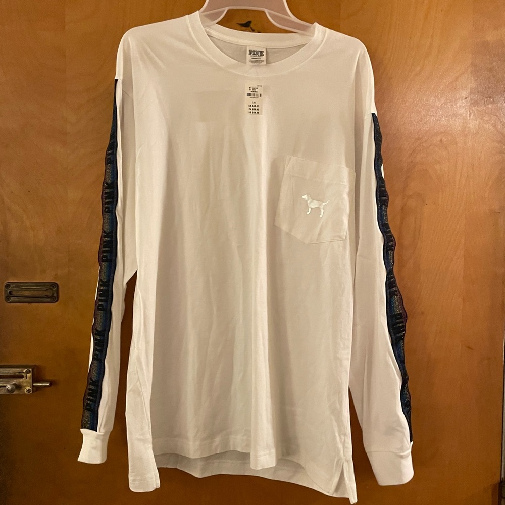 NWT Pink Long Sleeve Shirt. Sz L. White.